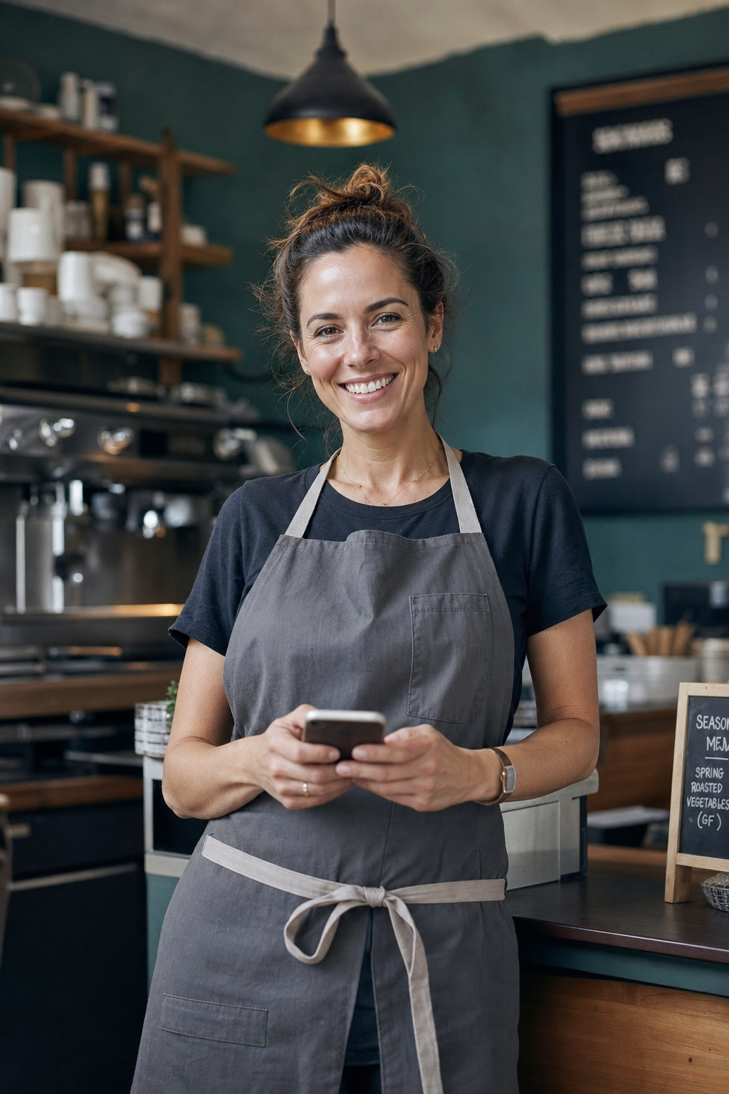A UK small business owner in her café